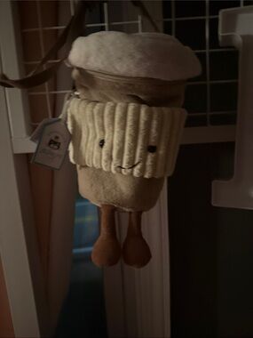 Jellycat Cream and Brown Plush Coffee Cup Crossbody Bag